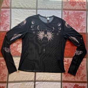 H&M Divided Celestial Sun Moon Eye Sheer Mesh Long Sleeve Top Whimsigoth L